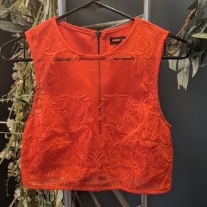 Dolls Kill Red Lace Embroidered Crop Top